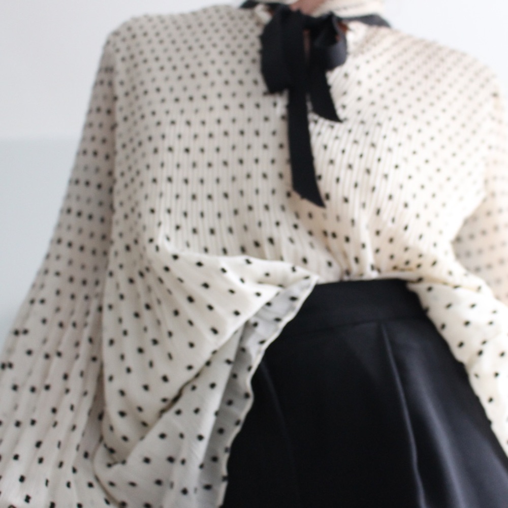 Pleated Swiss Dot Necktie Blouse by Max Studio